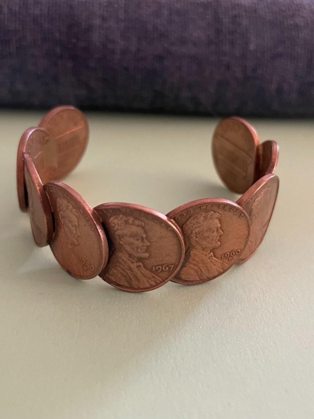 Vintage Bracelet Copper Pennies dates 60s-80s Upcycled Vintage Boho Retro Hippie